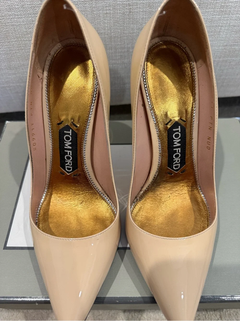 Tom Ford Nude Patent Leather Pointed Toe Pumps